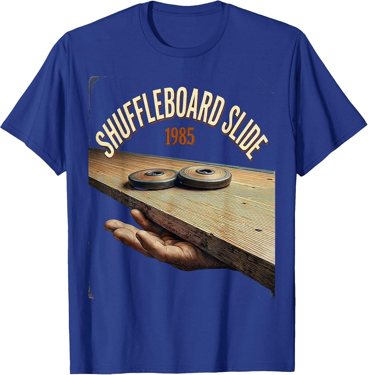 Men's Shuffleboard Slide, 1985 Vintage Retro Funny Shuffleboard T-Shirt - Royal Blue