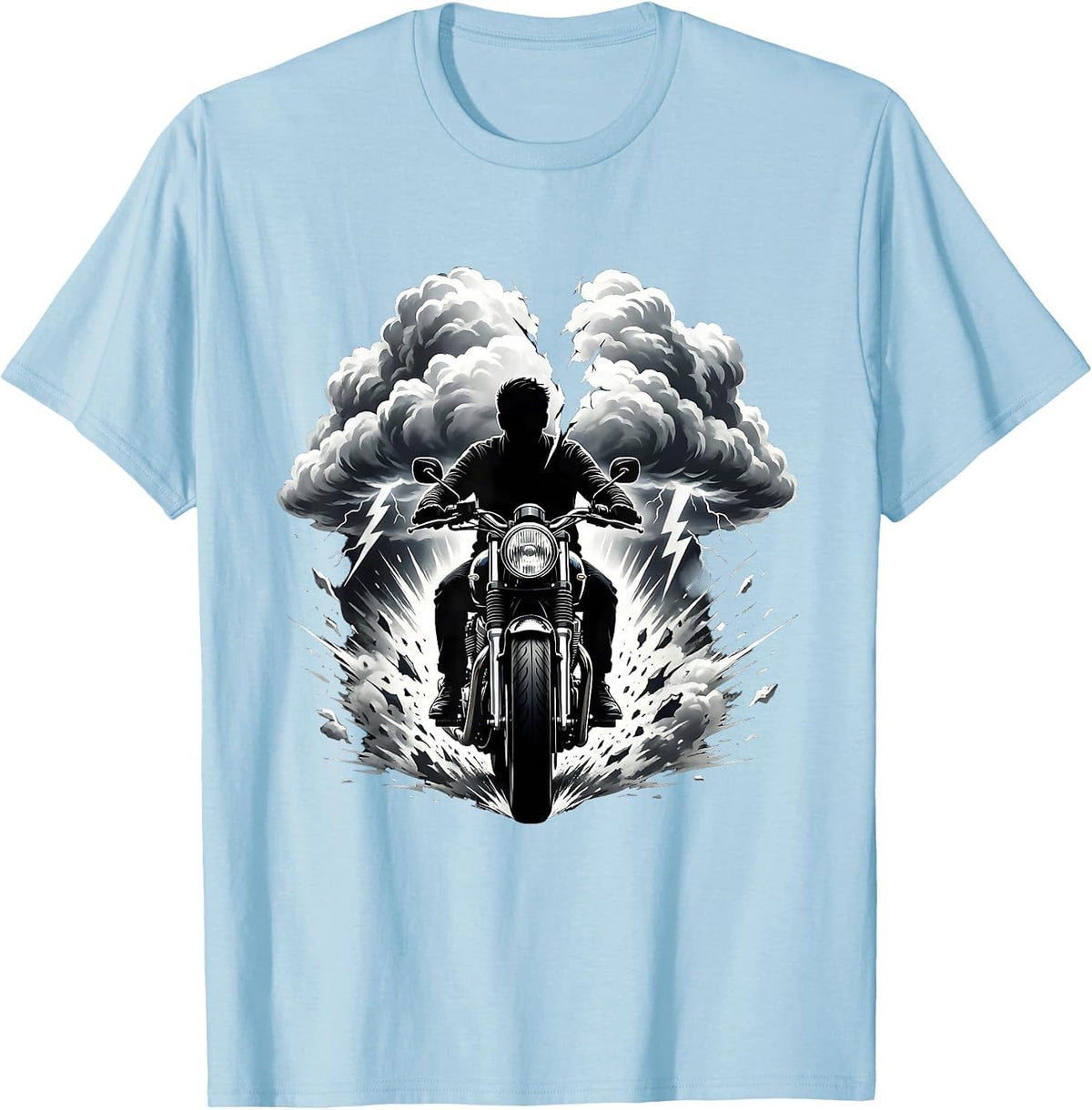 Men's Vintage Motorcycle Stormy Clouds Biker Graphic T-Shirt - Baby Blue