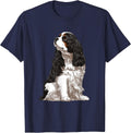 Sitting Dog Tri-Color Cavalier King Charles Spaniel T-Shirt - Navy Blue