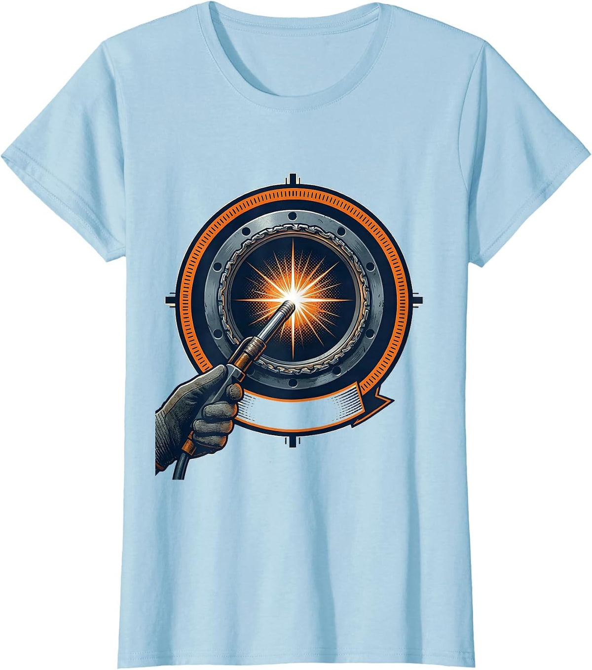 Welder Emblem Torch and Pipe Trade Pride Humor T-Shirt - Baby Blue