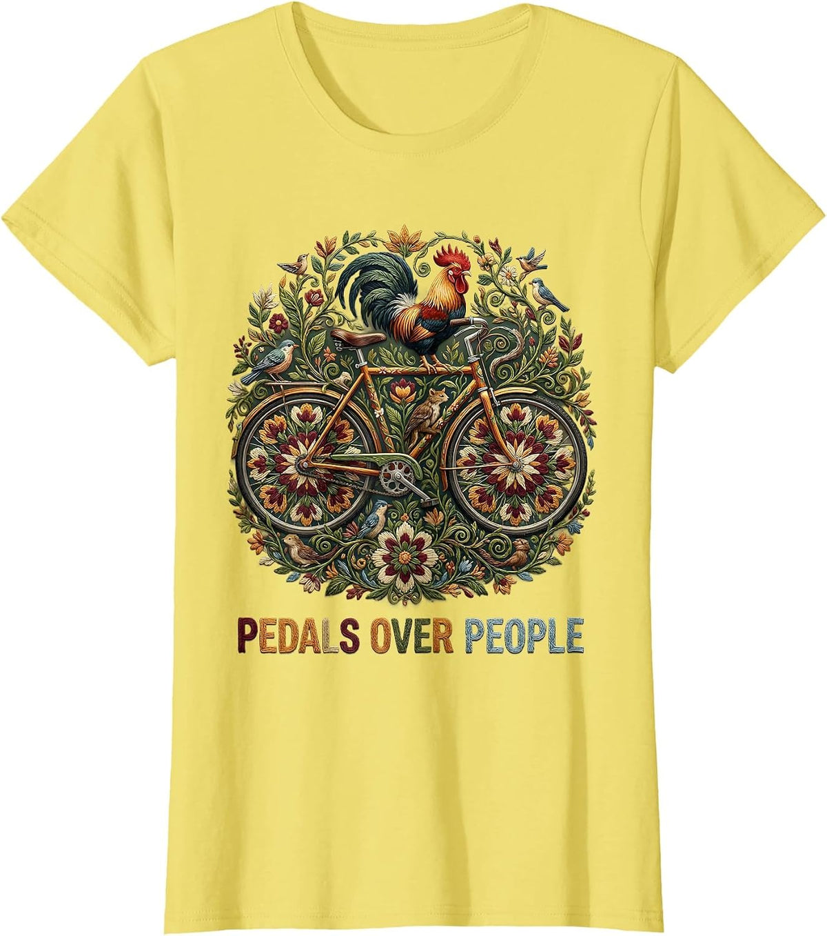 Women's Pedals Over People Cycling Lifestyle Design T-Shirt - Lemon Yellow