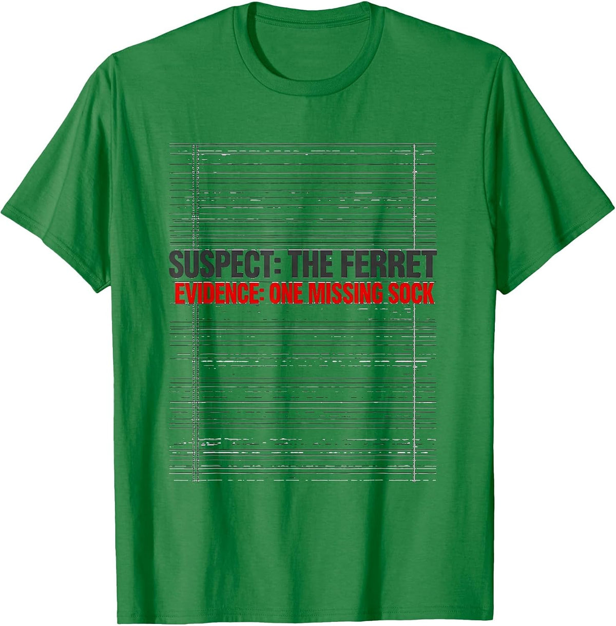 Men's Suspect: The Ferret. Evidence: One Missing Sock Funny T-Shirt - Kelly Green