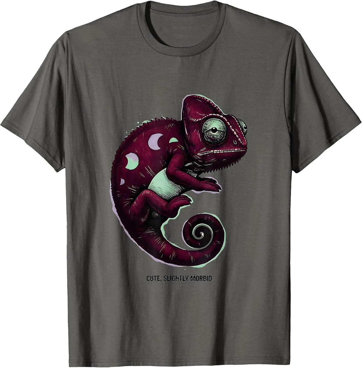 Men's Cute Slightly Morbid Kawaii Pastel Goth Plush Chameleon T-Shirt - Asphalt Grey