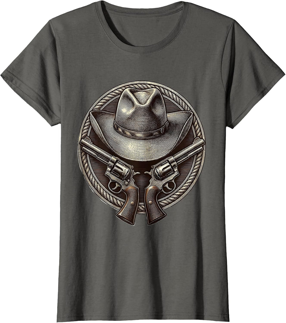 Women's Cowboy Hat Crossed Pistols Western Graphic T-Shirt - Asphalt Grey