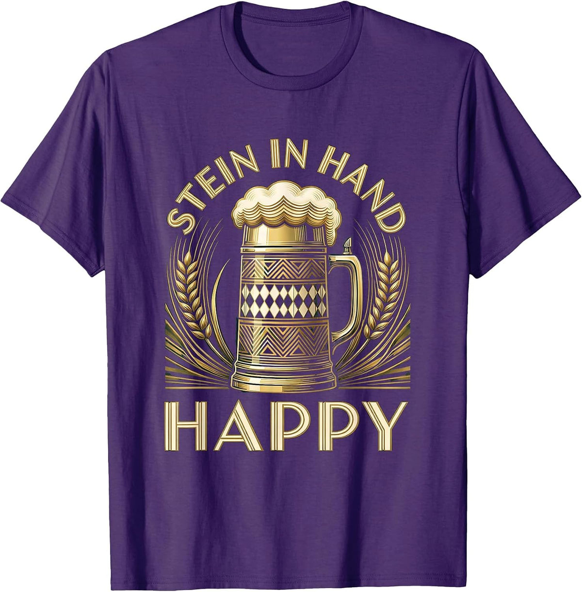 Men's Stein In Hand Happy Oktoberfest Design T-Shirt - Purple