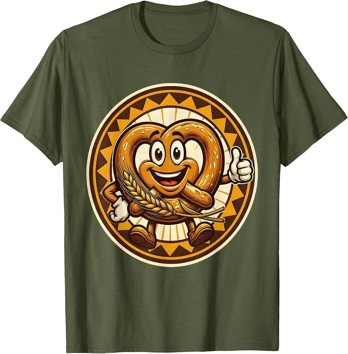Men's German Pretzel and Wheat Stalk Illustration T-Shirt - Olive Green