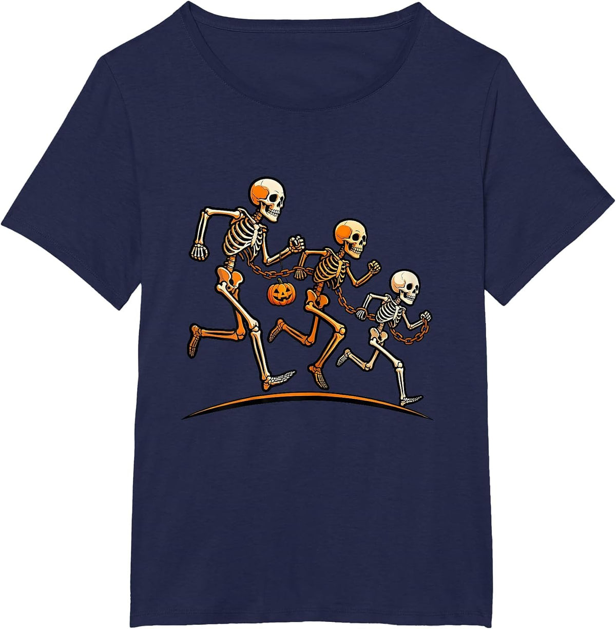 Women's Skeleton Runners Chain Halloween 5K Fun Run T-Shirt - Navy Blue