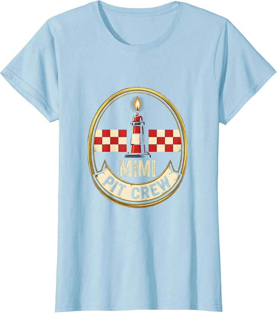 Women's Mimi Pit Crew Race Car Birthday Party Family Matching Pit T-Shirt - Baby Blue