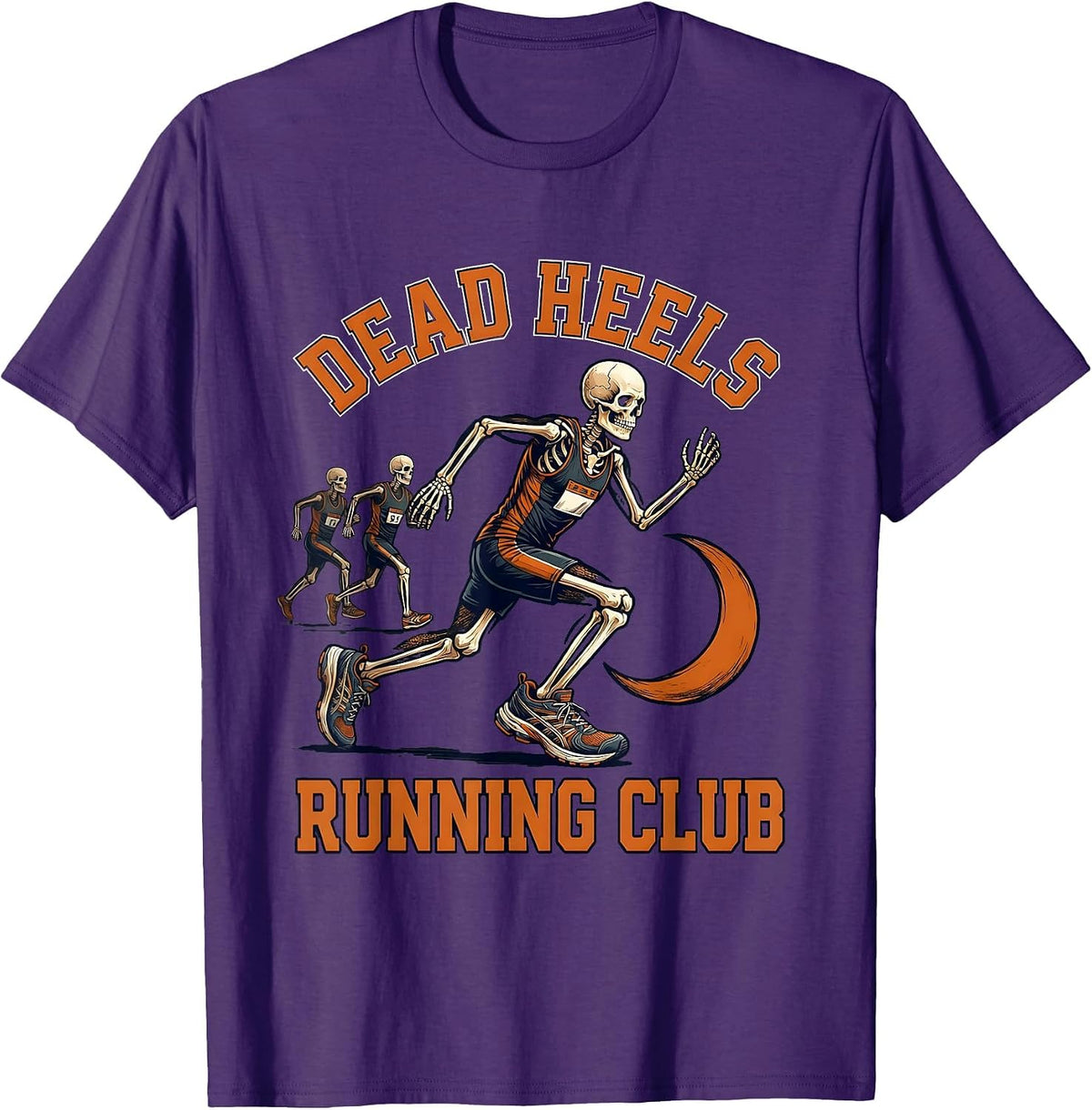 Men's Dead Heels Running Club Funny Skeleton Halloween Runner T-Shirt - Purple