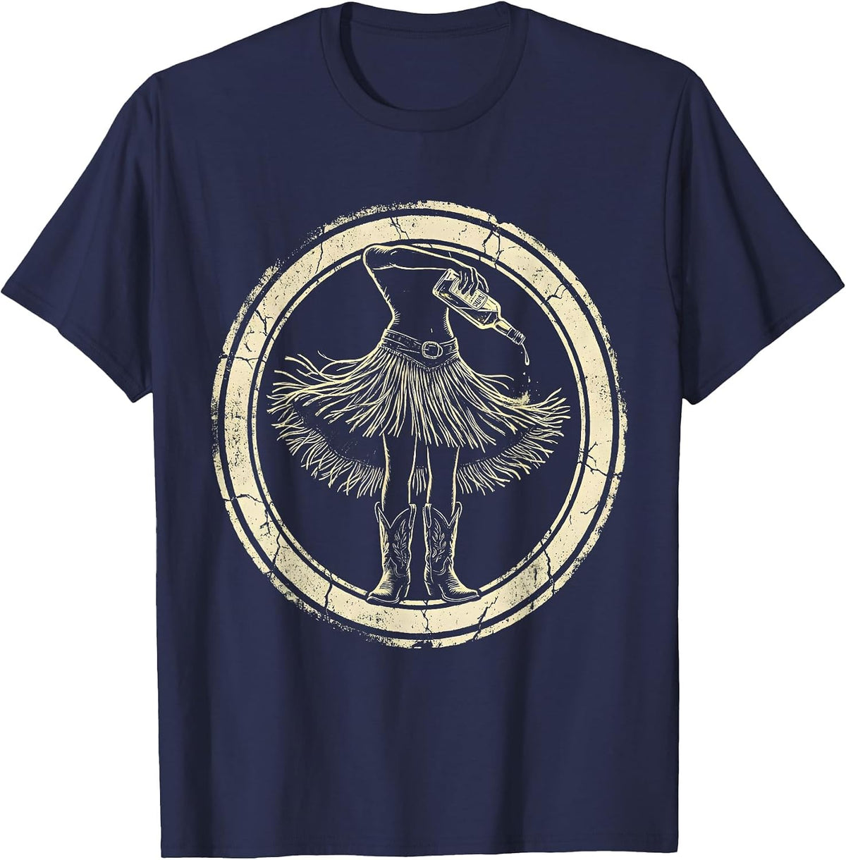 Cowboys and Tequila Boots Pouring Shot Graphic T-Shirt - Navy Blue