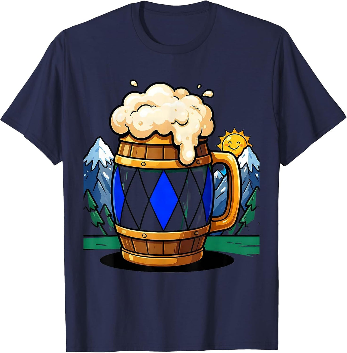 Men's Bavarian Alps Beer Mug Oktoberfest Graphic T-Shirt - Navy Blue