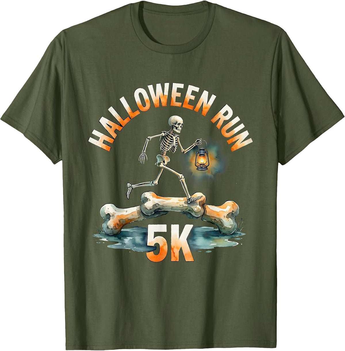 Halloween Run 5K Funny Skeleton Runner Halloween 5K Matching T-Shirt - Olive Green