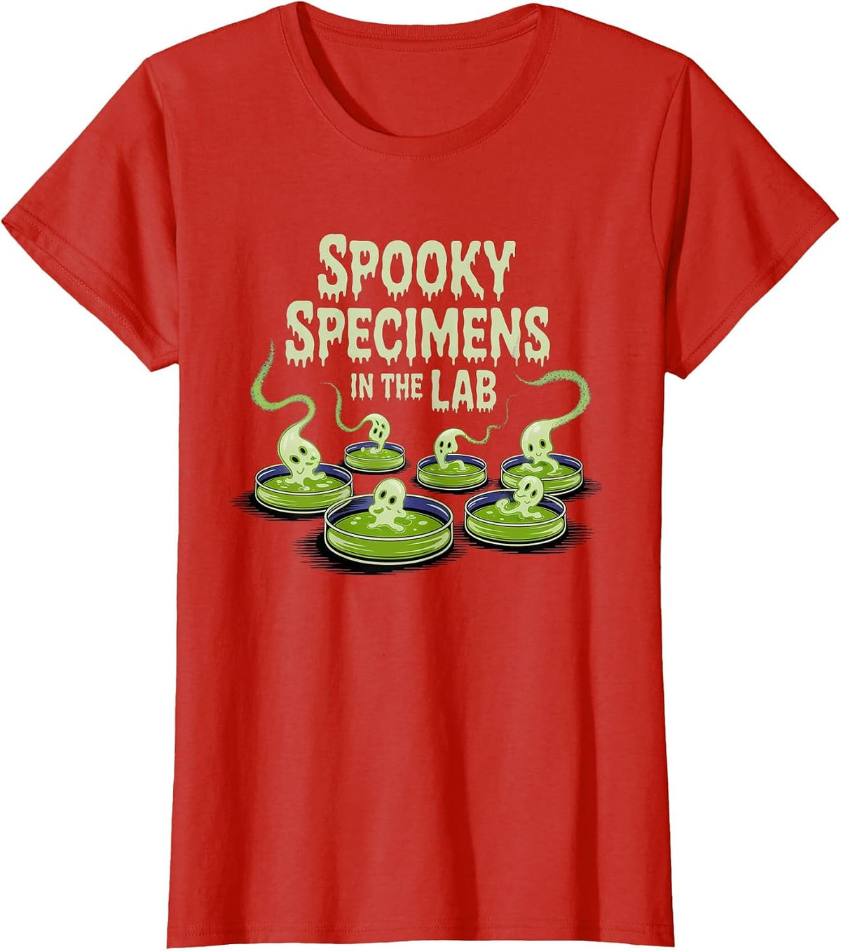 Spooky specimens in the lab, Biology, Microbiology Halloween T-Shirt - Red