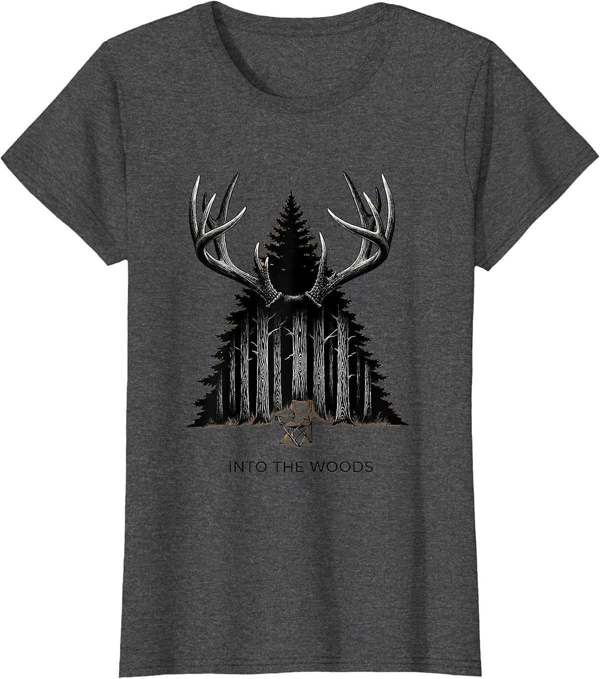 Women's Antler Rack Pine Ridge Funny Deer Hunter Woods Escapism T-Shirt - Dark Heather Grey