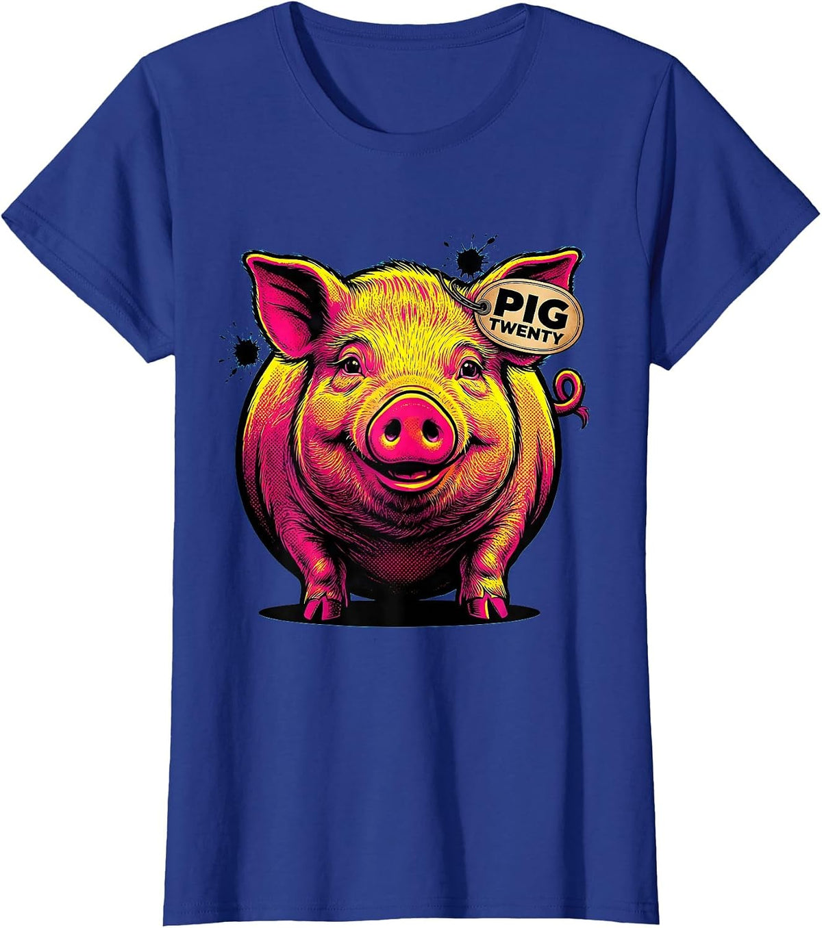 Women's Pig Twenty Pop Art Funny Pig Lover Novelty Humor T-Shirt - Royal Blue