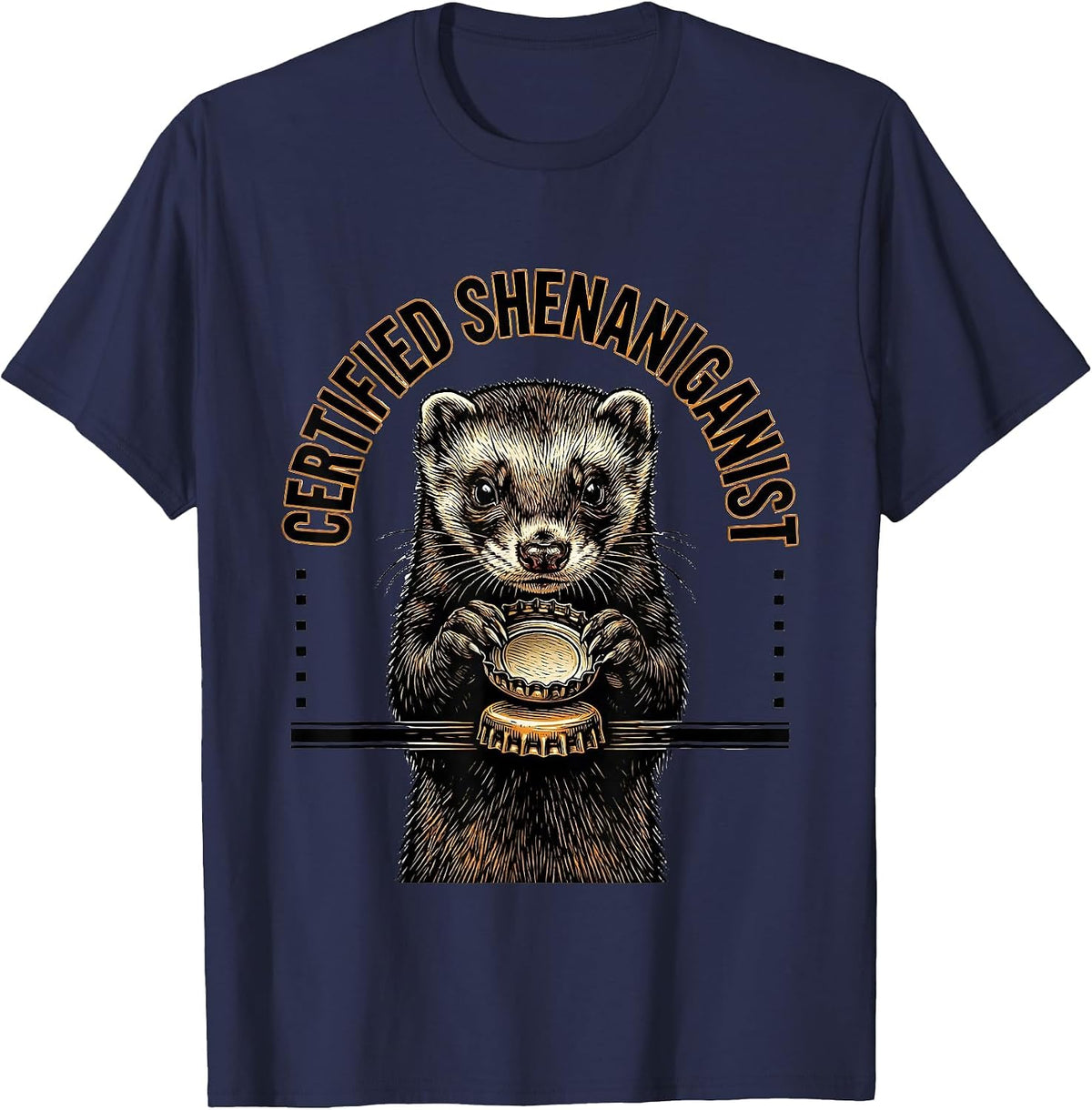 Certified Shenaniganist Funny Ferret St Patrick's Day T-Shirt - Navy Blue