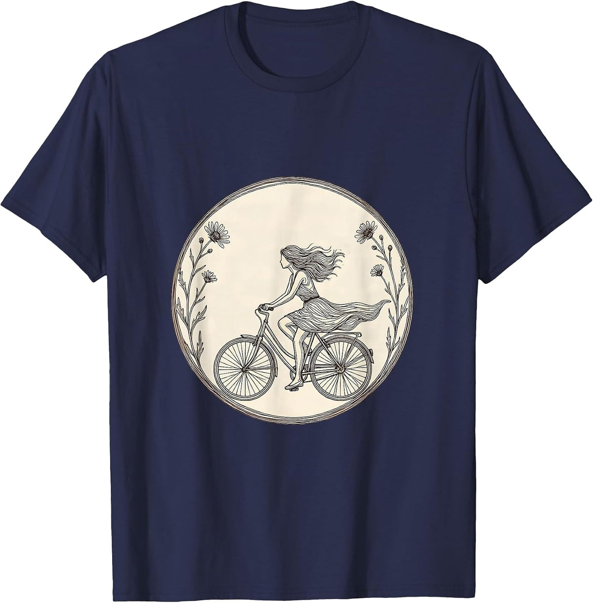 Men's Bicycle Freedom Flower Road Graphic Tee T-Shirt - Navy Blue