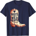Boots and Wild Hearts Western Girls Design T-Shirt - Navy Blue