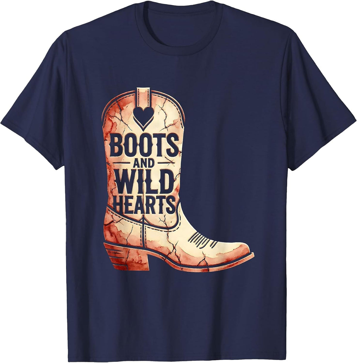 Boots and Wild Hearts Western Girls Design T-Shirt - Navy Blue