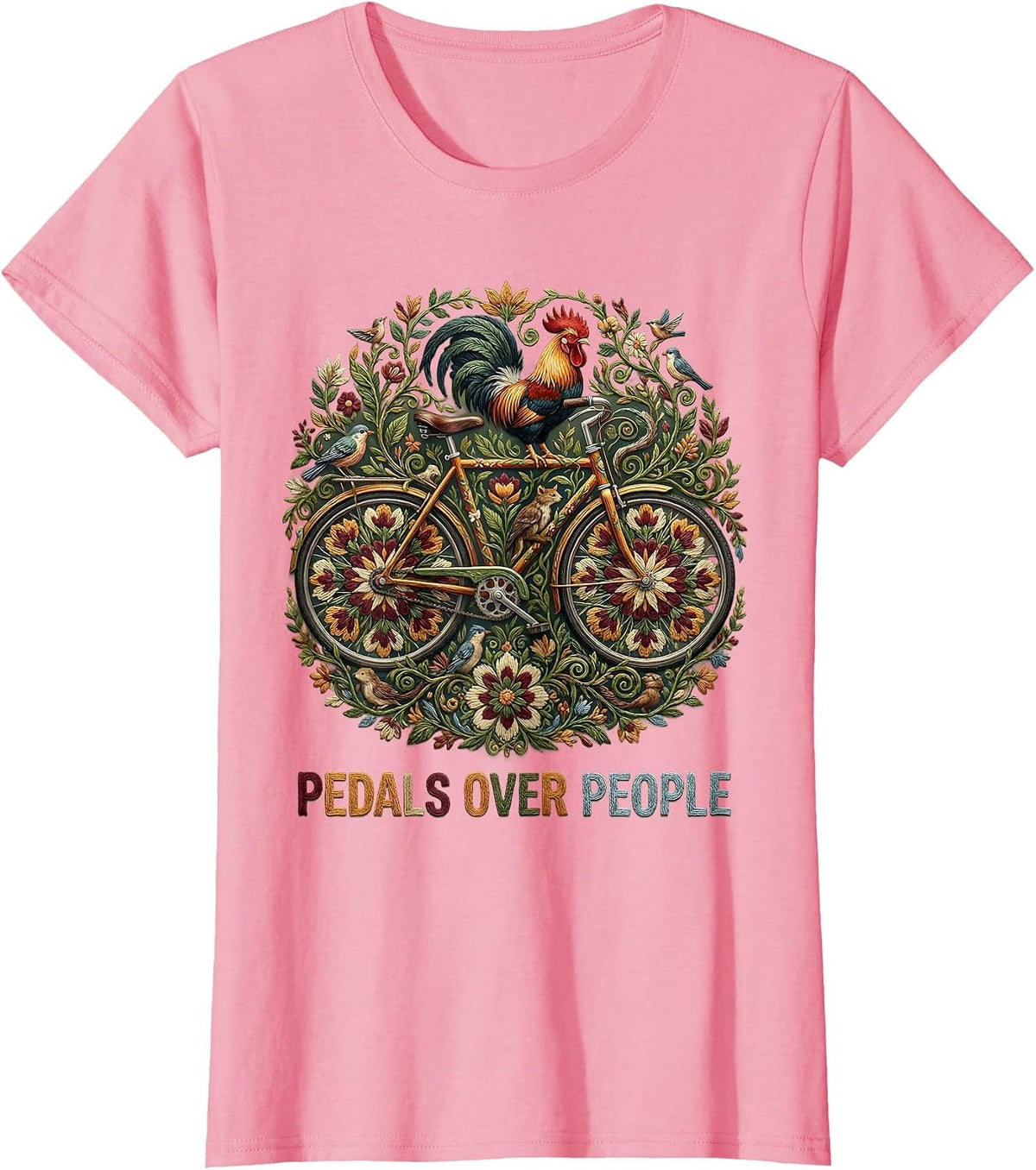 Women's Pedals Over People Cycling Lifestyle Design T-Shirt - Pink