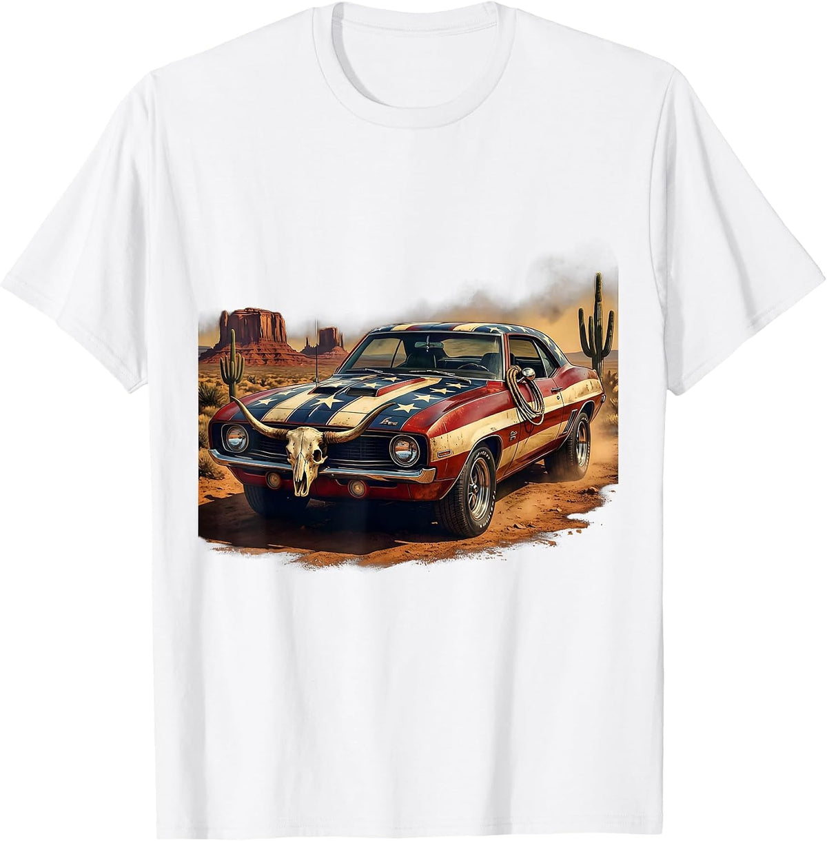 Patriotic Muscle Car Red White and Blue Design T-Shirt - White