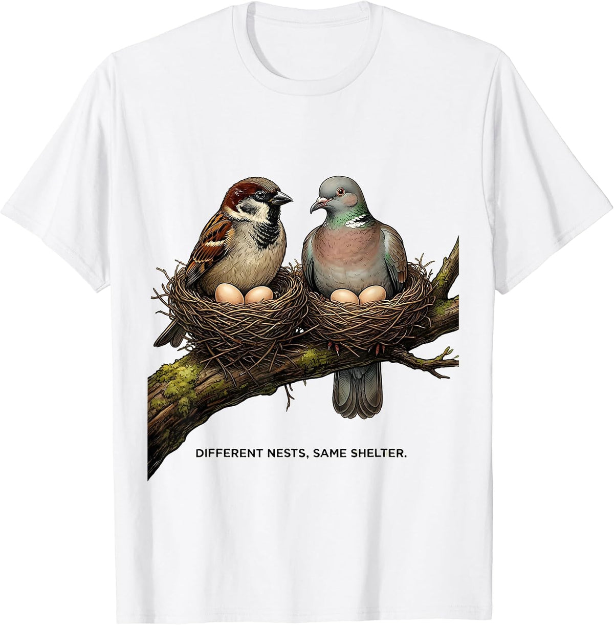 Men's Different Nests, Same Shelter Funny Autistic ADHD Meme Humor T-Shirt - White