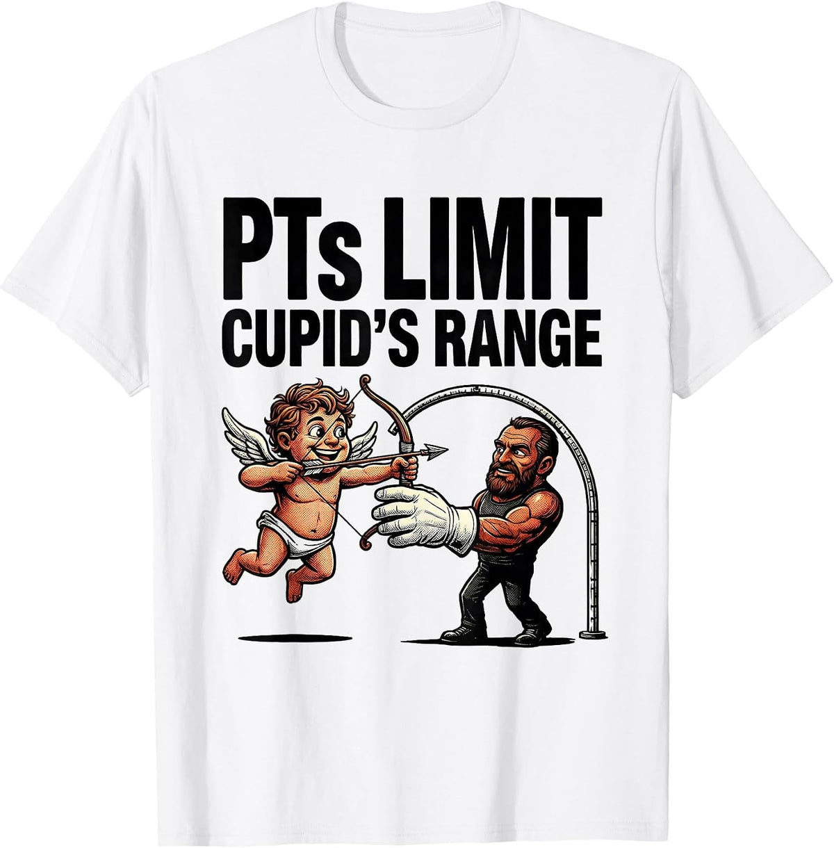 Men's PTs Limit Cupid's Range Retro Cartoon Physical Therapist T-Shirt - White