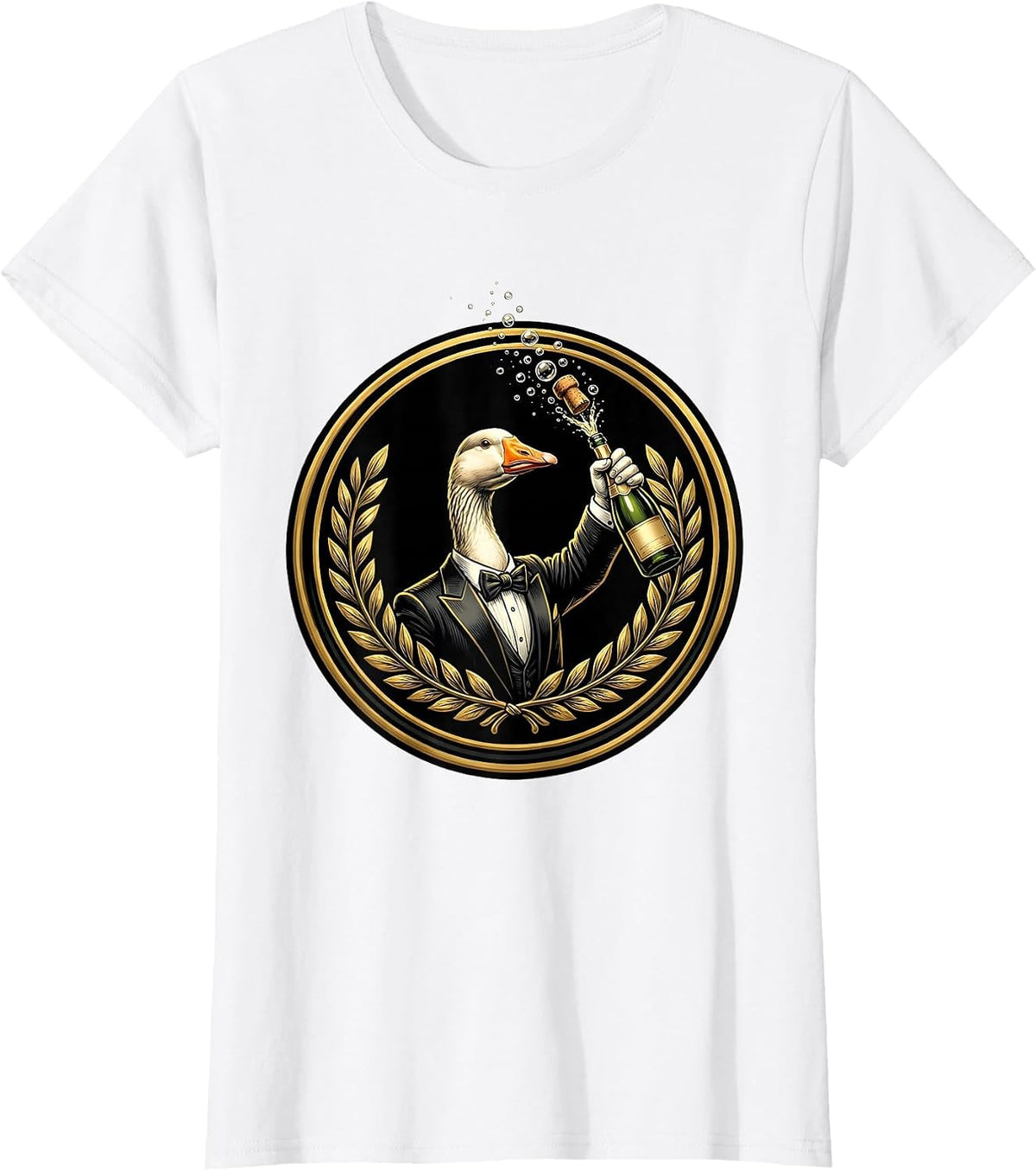 Silly Goose Tuxedo Champagne Celebration T-Shirt - White