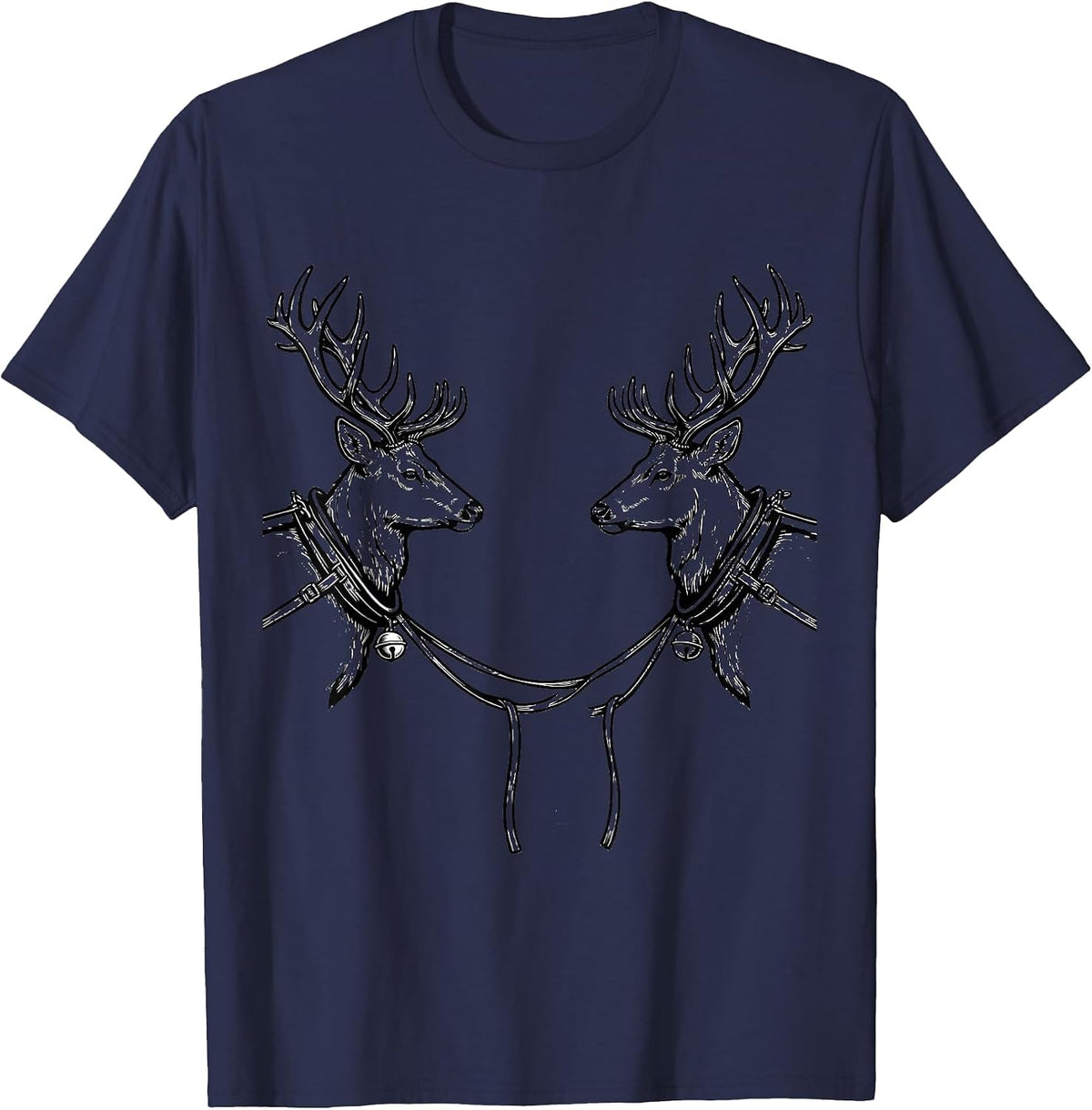 Deer Hunters Christmas Humor Antler Line Art T-Shirt - Navy Blue