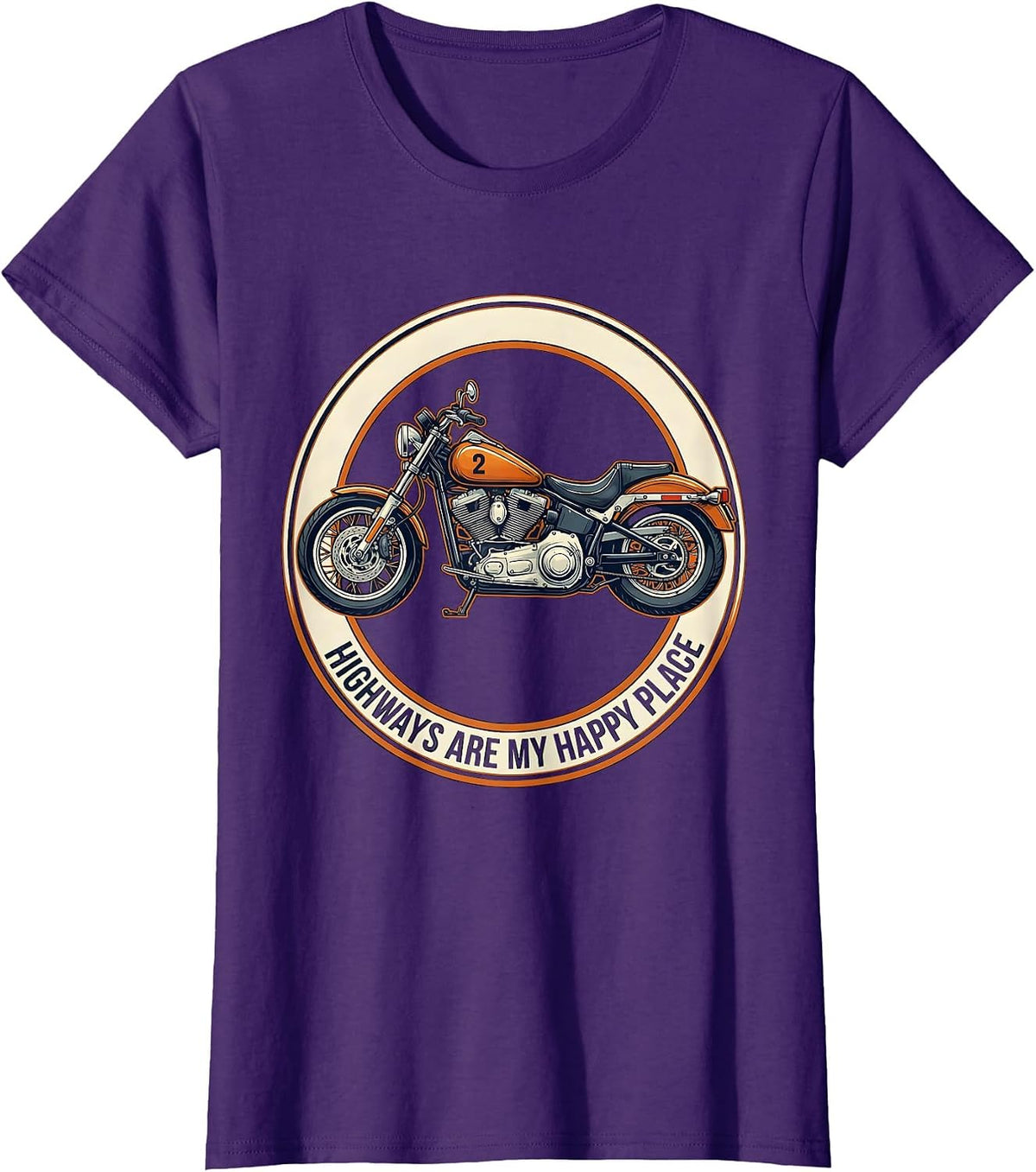 Women's Highways Are My Happy Place Motorcycle Design T-Shirt - Purple