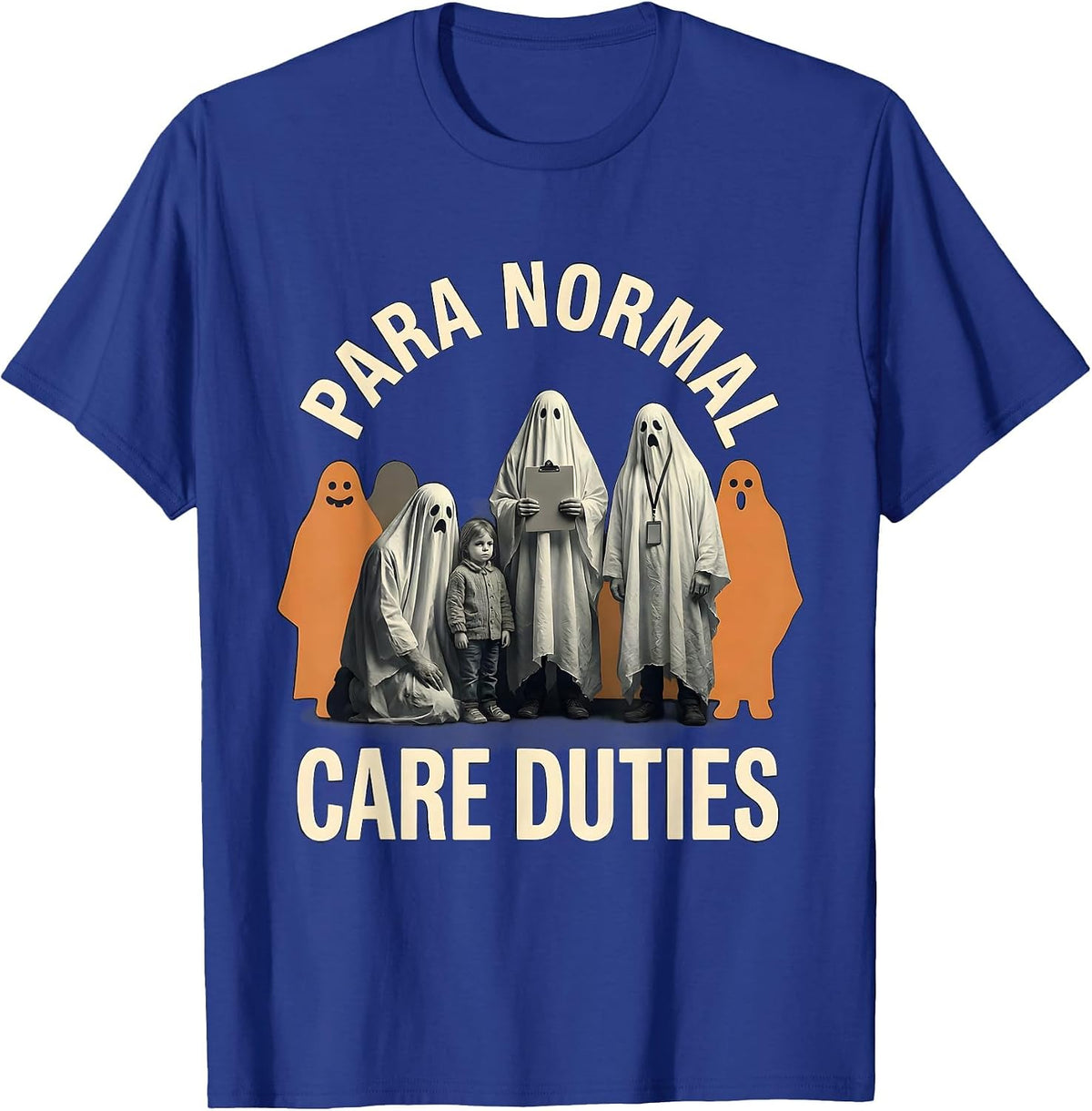 Men's Para Normal Care Duties Funny Paraeducator Ghost Halloween T-Shirt - Royal Blue