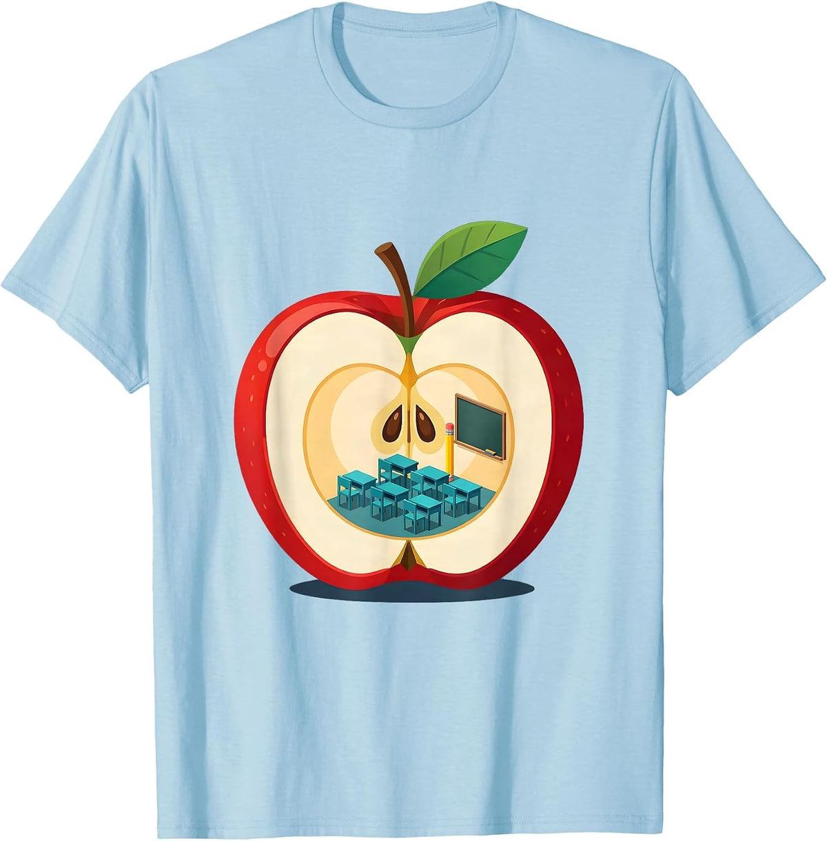 Men's 2nd Grade Teacher Apple Classroom Illustration T-Shirt - Baby Blue