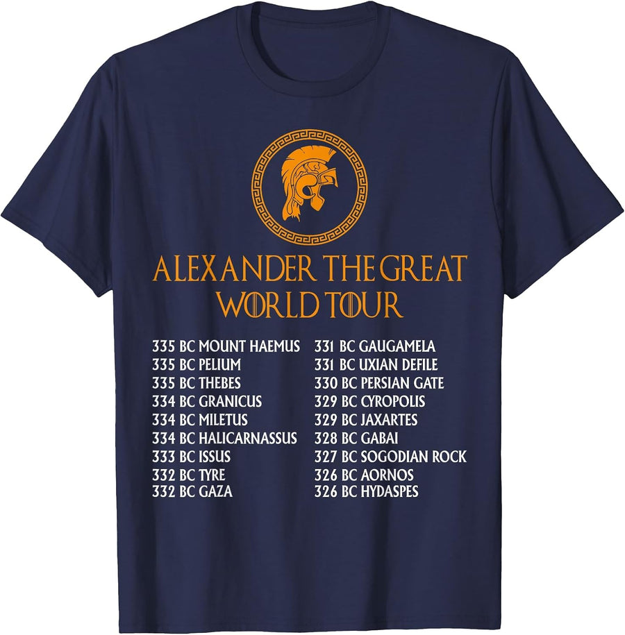 Ancient Greek History, Alexander The Great World Tour T-Shirt - Navy Blue