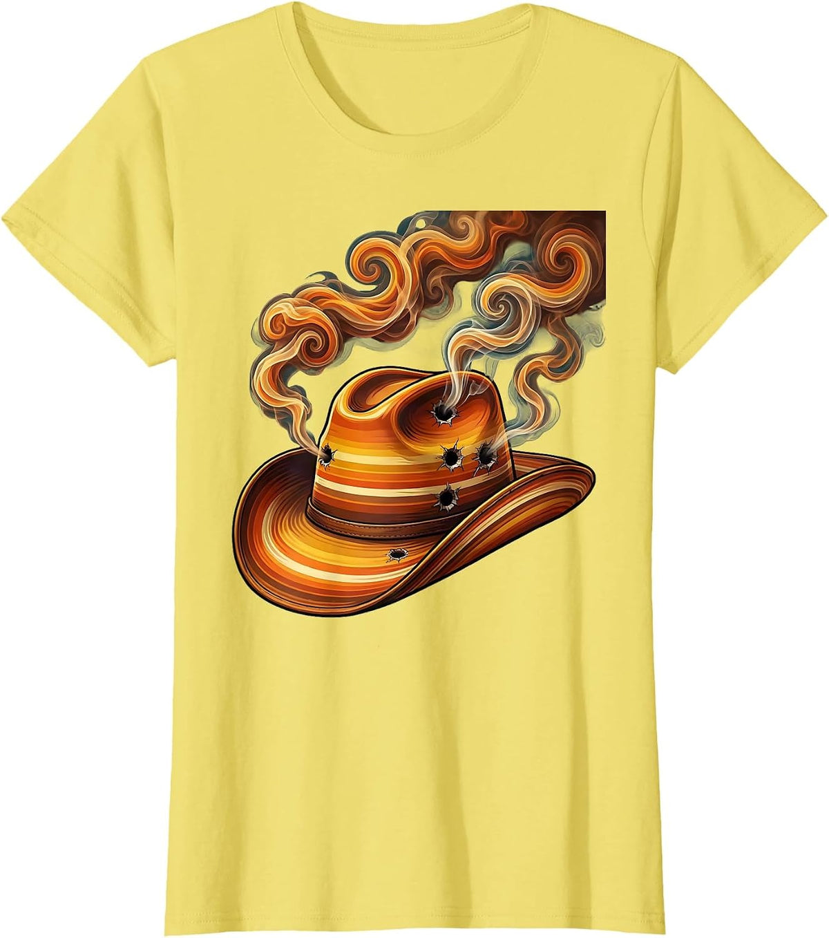 Bullet Hole Cowboy Hat Wild West Graphic T-Shirt - Lemon Yellow