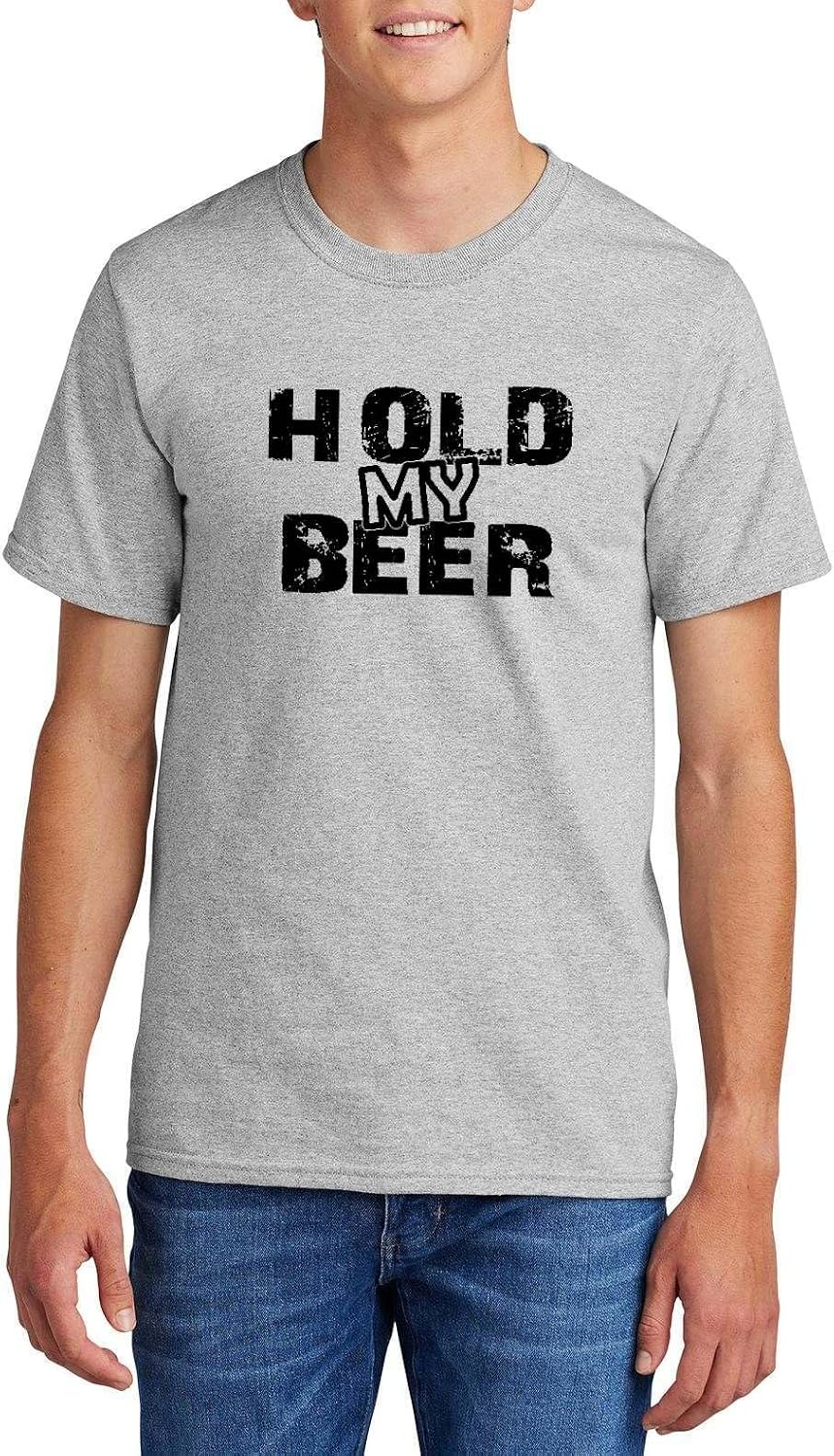 Hold My Beer Funny Party Graphic Top Cotton Tee Adult Youth Tall Men Women - Mens Crew Ash Grey