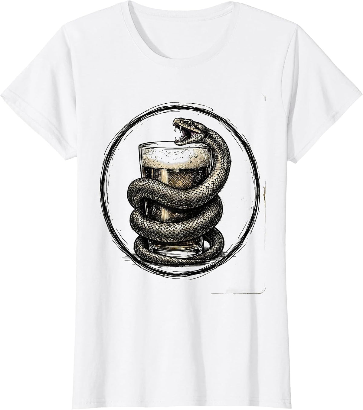 Snake Coiled Around Pint Glass Beer Graphic T-Shirt - White