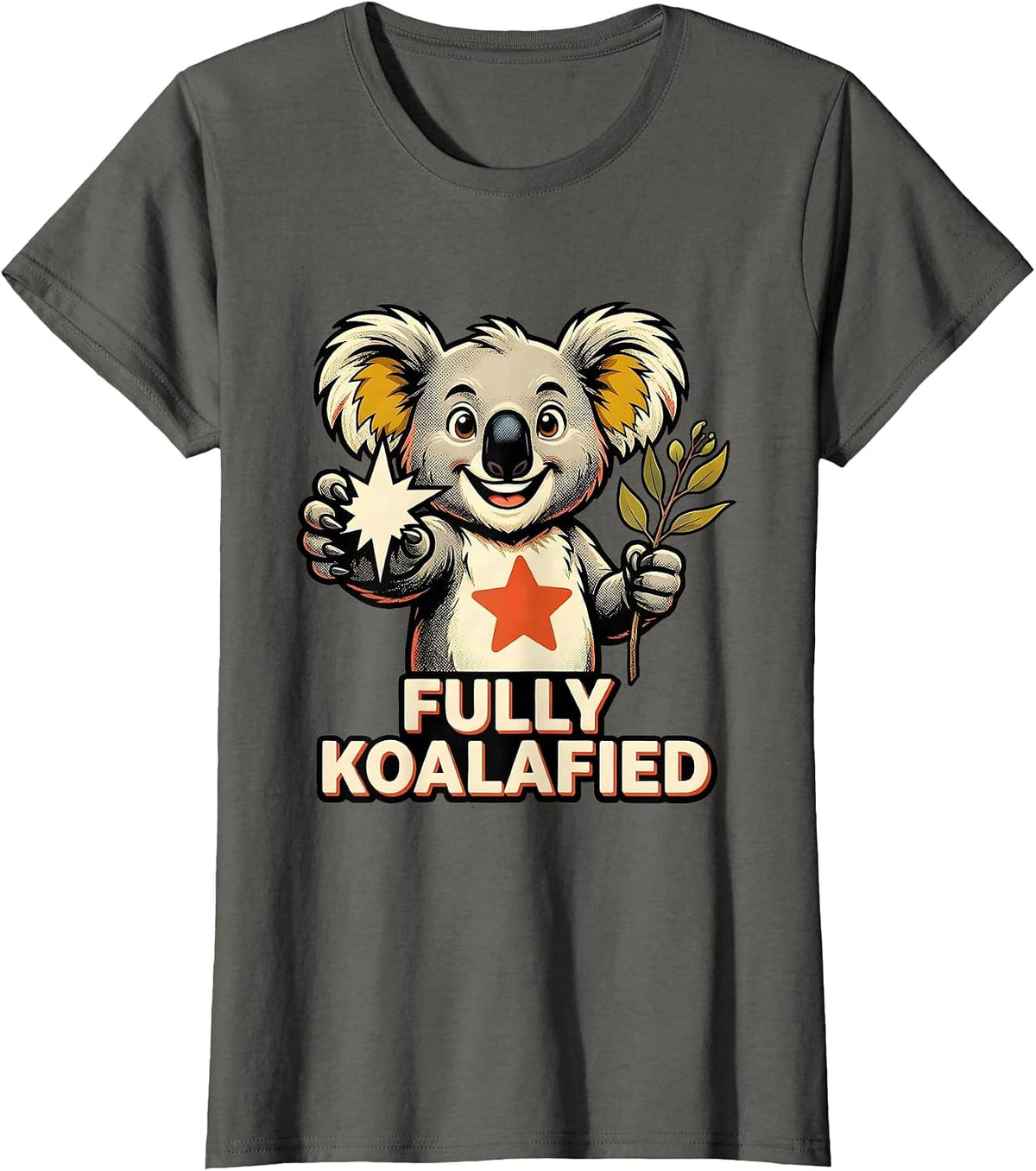 Women's Fully Koalafied Retro Advertising Mascot Koala Lover Animal T-Shirt - Asphalt Grey