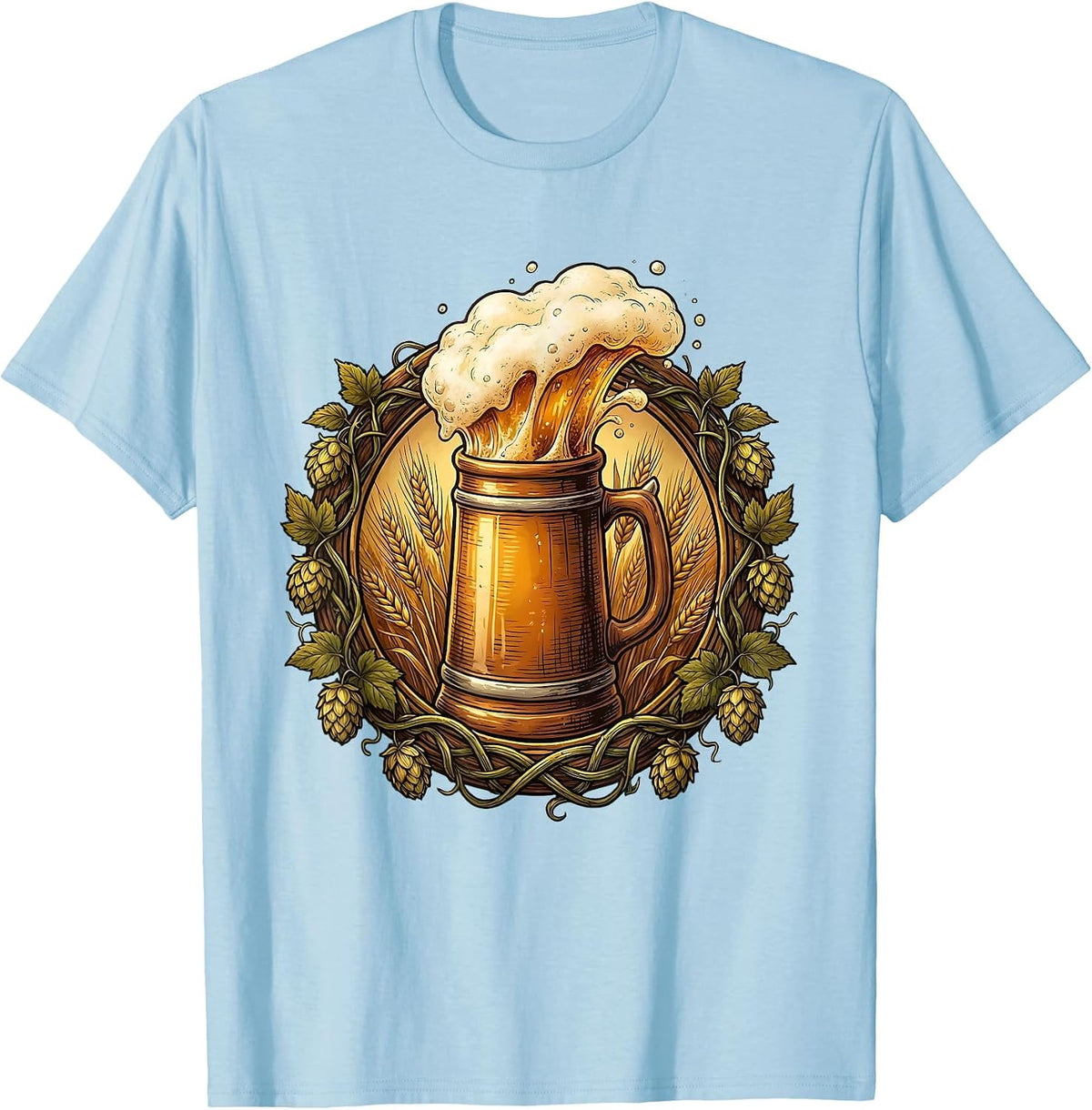 Men's Oktoberfest Beer Stein Overflowing Hops Graphic T-Shirt - Baby Blue