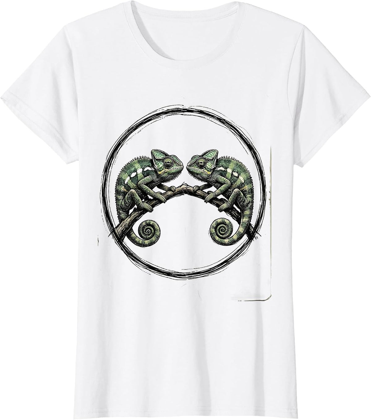 Twin Day Matching Chameleons on Branch Graphic T-Shirt - White