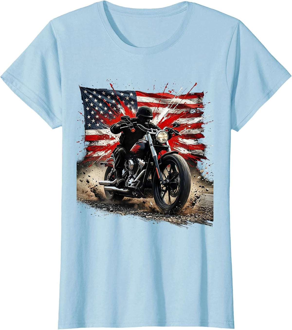 Freedom Rider Motorcycle Desert Highway Graphic T-Shirt - Baby Blue