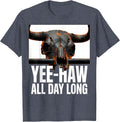 Yee-Haw All Day Long Western Cowboy Design T-Shirt - Heather Blue