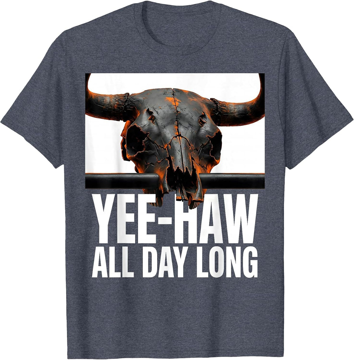 Yee-Haw All Day Long Western Cowboy Design T-Shirt - Heather Blue