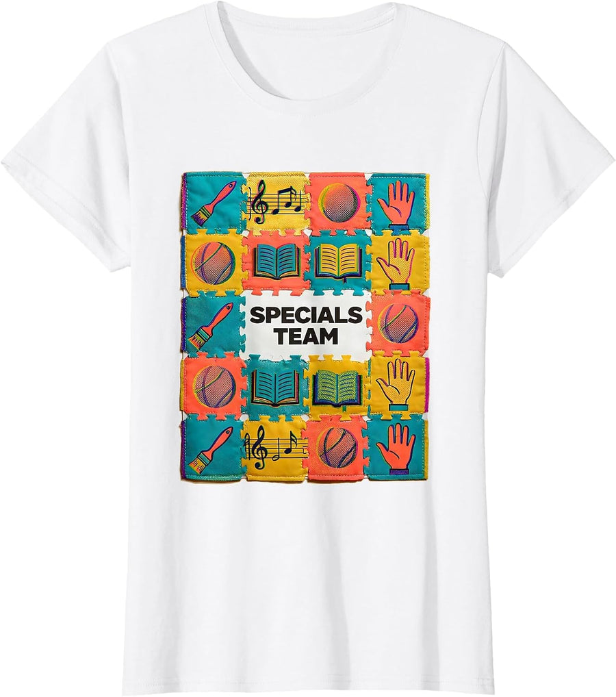 Women's Specials Team Risograph Teacher Crew Back To School T-Shirt - White