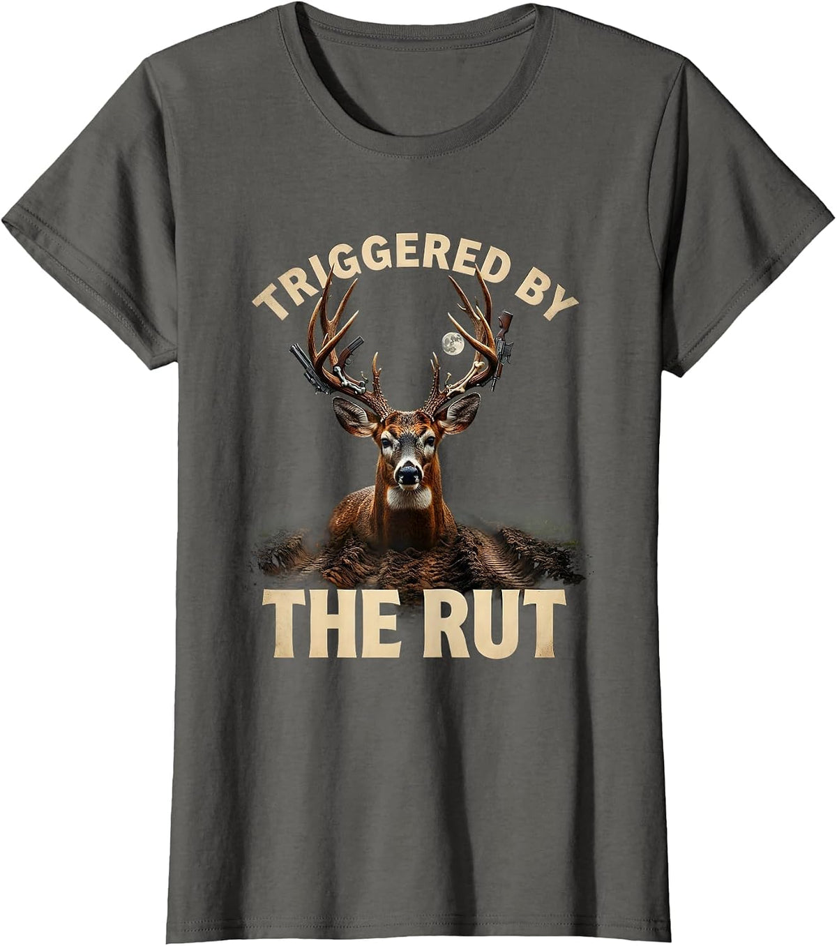 Women's Triggered by the Rut Deer Hunting Design T-Shirt - Asphalt Grey