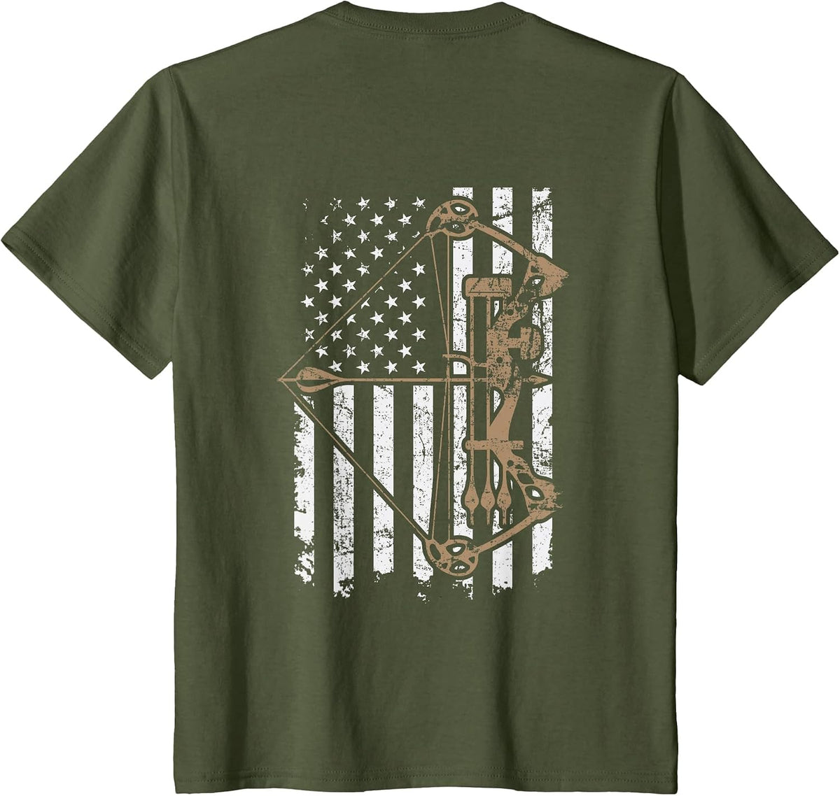 Camo USA Flag Archery Compound Bow - Bow Hunter (ON Back) T-Shirt - Olive Green