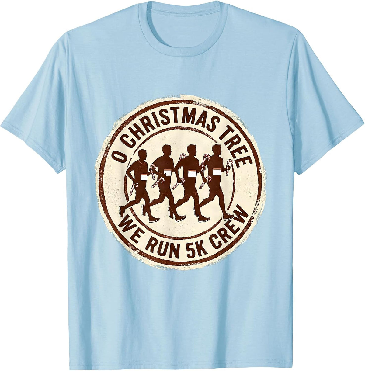 Men's O Christmas Tree, We Run 5K Crew Funny Running Squad T-Shirt - Baby Blue