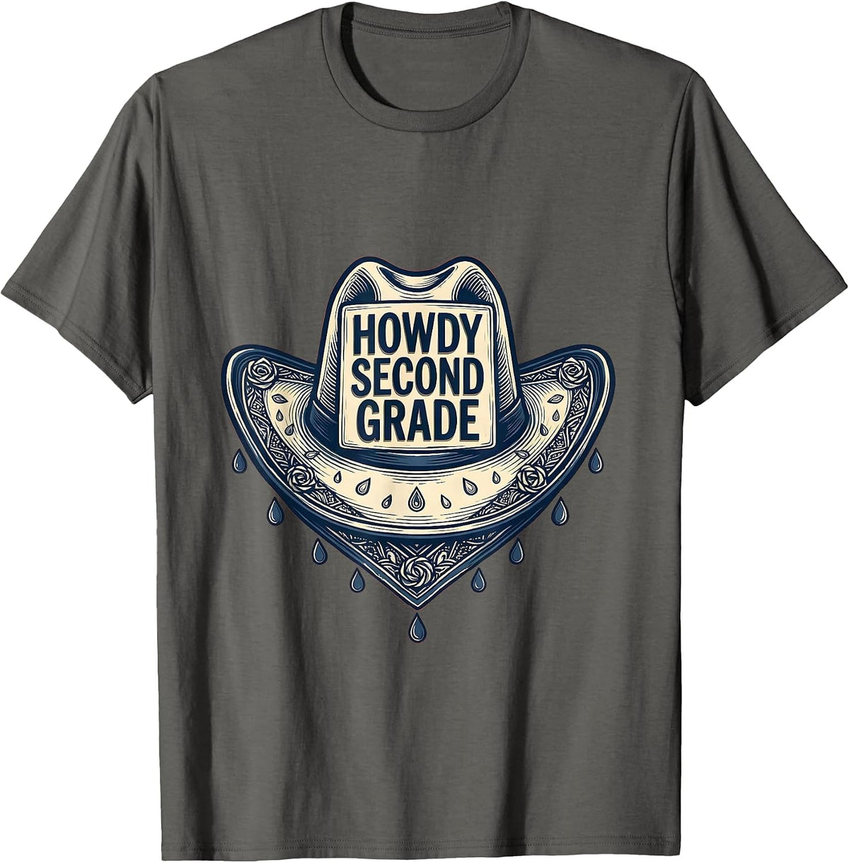Men's Howdy Second Grade Western 2nd Grade Teacher Back To School T-Shirt - Asphalt Grey