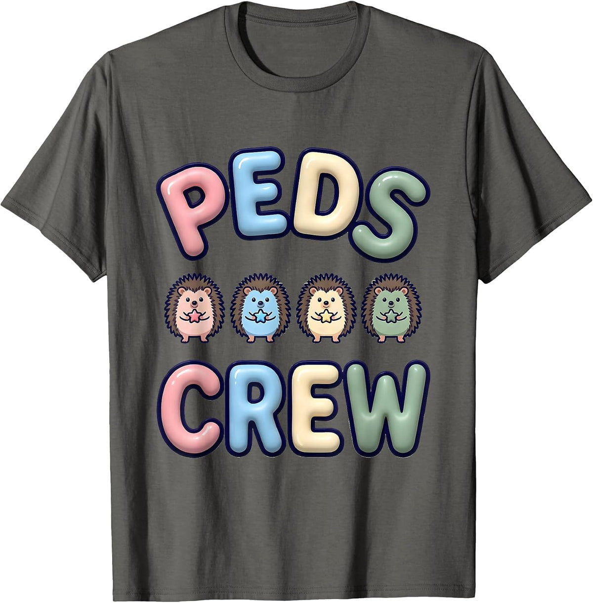 PEDS Crew Cute Hedgehog Pediatric NICU Nurse Crew Pride T-Shirt - Asphalt Grey