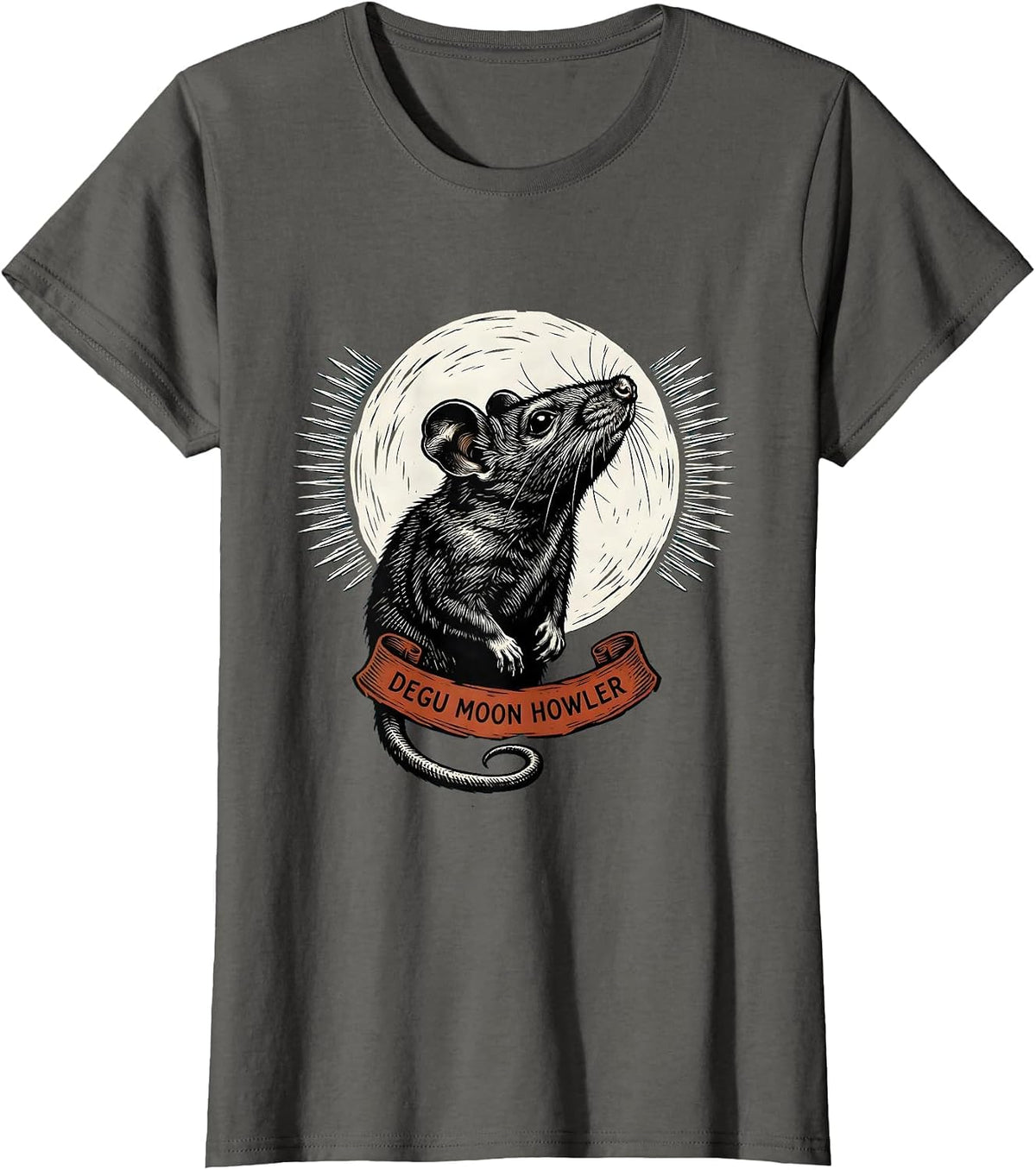 Women's Degu Moon Howler Funny Ferret Lover Small Mammal Pet Humor T-Shirt - Asphalt Grey