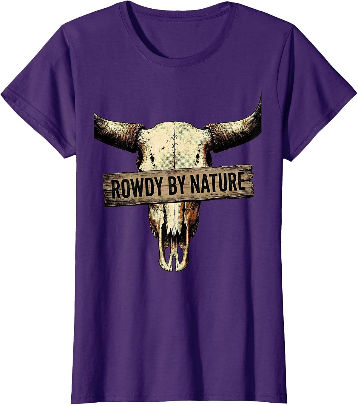 Women's Rowdy By Nature Cowboy Graphic Design T-Shirt - Purple